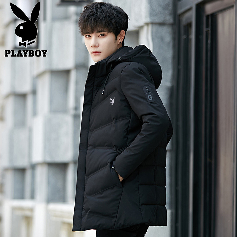 Flowers Playboy cotton clothes men's winter thickened warm winter clothing trendy medium long version cotton padded jacket duvet cotton jacket man