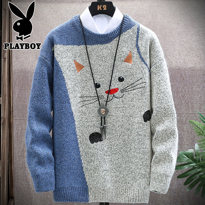Playboy winter sweater men's top clothes winter clothes Korean version trend loose youth thickened knitted sweater men
