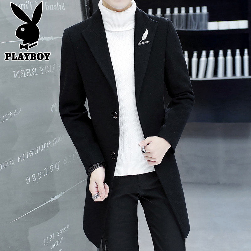 Flowers Playboy Spring wool What to do for men in the middle of a long version of Korean version trendy Niko Spring and autumn coat men's clothes