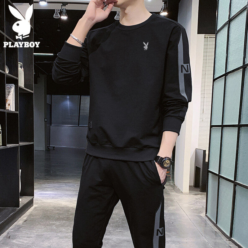 Flower Playboy Leisure suit Men's spring running with handsome air trend Spring and autumn sports a set of clothing men's clothing
