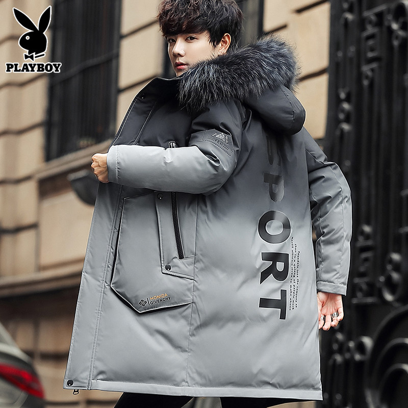 Flower Playboy down clothes men's winter medium long prints Deflate Thicken Tide Cards Trend Handsome WINTER CLOTHING JACKET MEN'S CLOTHING