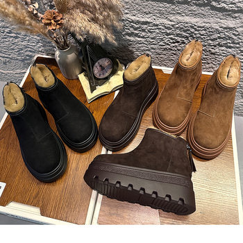 Real rabbit fur snow boots for women 2025 winter new thick-soled suede slim boots for women casual boots for women plus velvet women's boots