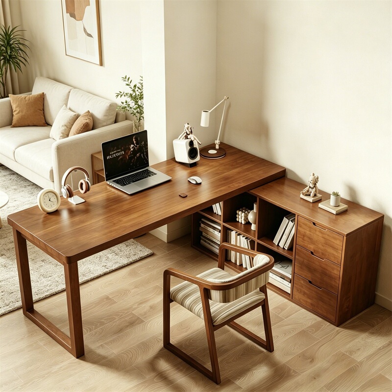 Solid Wood Desk and Bookcase Combination Corner Table Home Bookshelf Integrated Computer Desk Corner Office Desk Bedroom Study Table