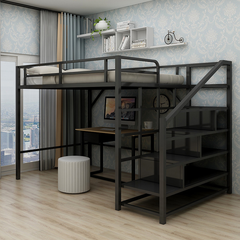 Iron Loft Bed with Upper Bunk for Adults and Children, Double-Decker Loft Bed, Space-Saving Bunk Bed with Iron Frame