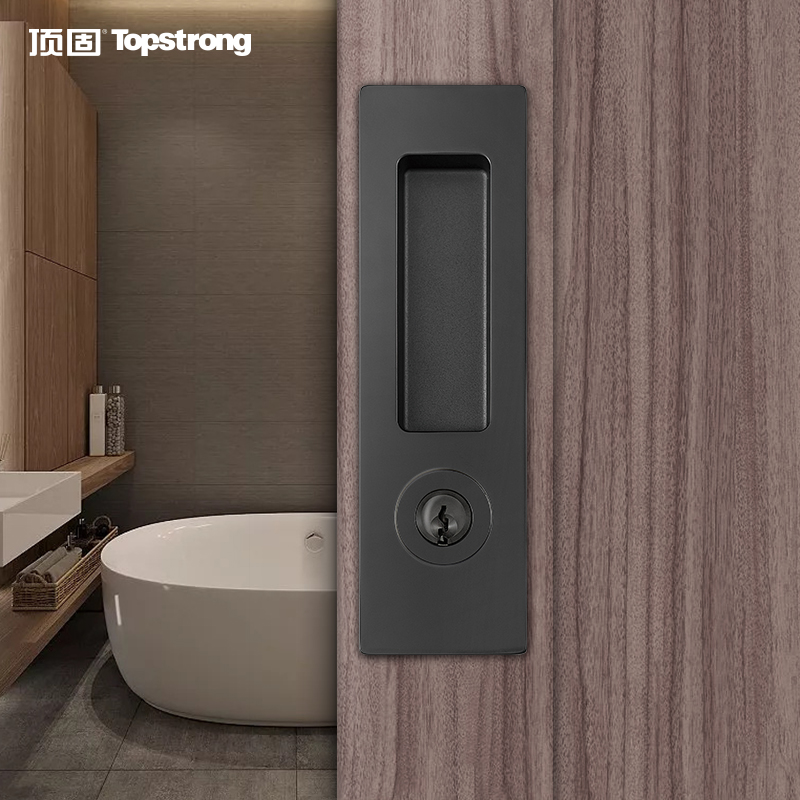 Top solid sliding door lock sliding door handle invisible door lock fashion simple kitchen bathroom solid wood door lock agate gray