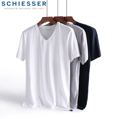 Хлопковая летняя футболка, Германия, круглый воротник, V-образный вырез