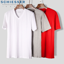 Shuya underwear mens solid color slim fit base V-neck T-shirt pure cotton undershirt short-sleeved mens 2-piece E5-17094M