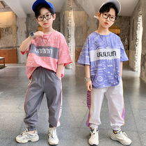 Boys summer clothes Season childrens sports suits handsome fashion medium and big childrens clothes loose fat boys two-piece tide