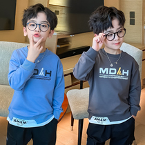 Boy clothes spring and autumn 2021 New bottoming big boy tide T-shirt long sleeve early autumn coat children fake two pieces