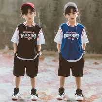 Boys suit 2021 new sports two-piece medium and large childrens clothing summer season Childrens boys tide short sleeves foreign atmosphere