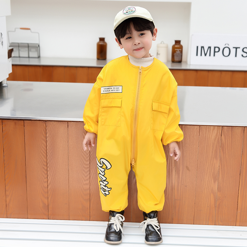 Baby jumpsuit full body waterproof anti-dirty crawl suit baby crawl suit boys and girls eating protective clothing