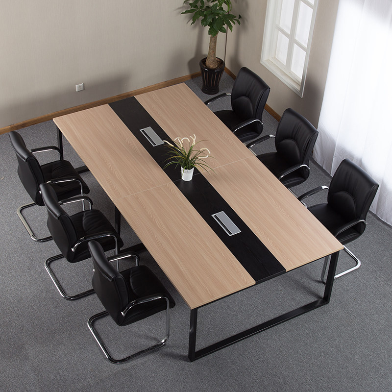 Rectangular negotiation table, desk furniture, atmospheric conference table, steel and wood, large conference tables and chairs, modern simplicity