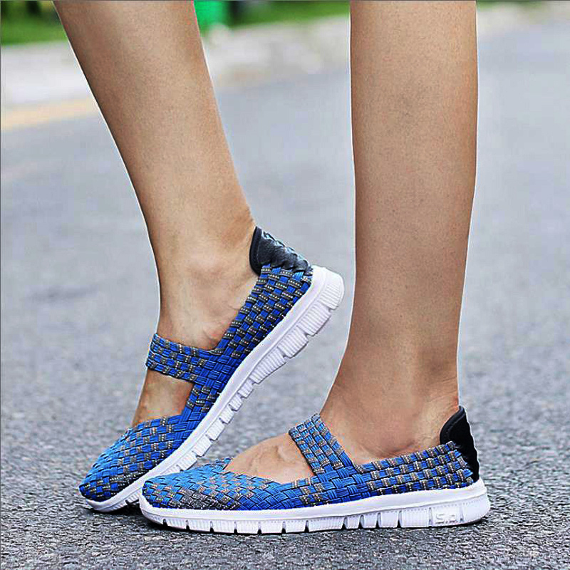 599 Blue Silversummer soft sole female leisure time Mom shoes Elastic band manual weave ventilation The old Beijing cloth shoes Middle aged and elderly Shallow mouth Single shoes