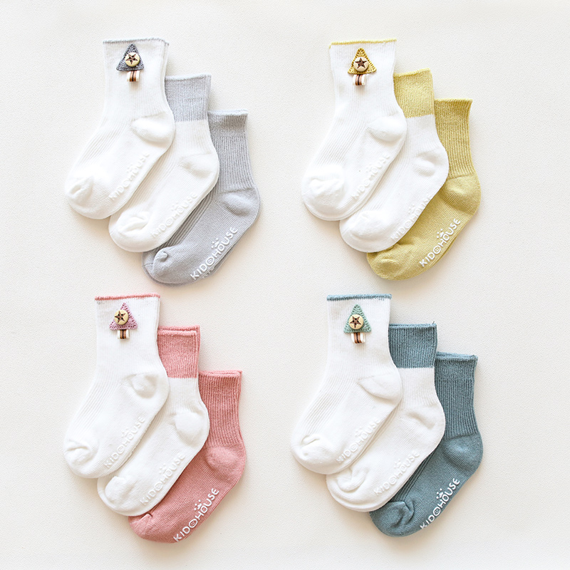 Baby socks spring and autumn cotton baby socks 0-1-3 years old dispensing non-slip mid-tube socks 3 pairs of newborn socks children's socks