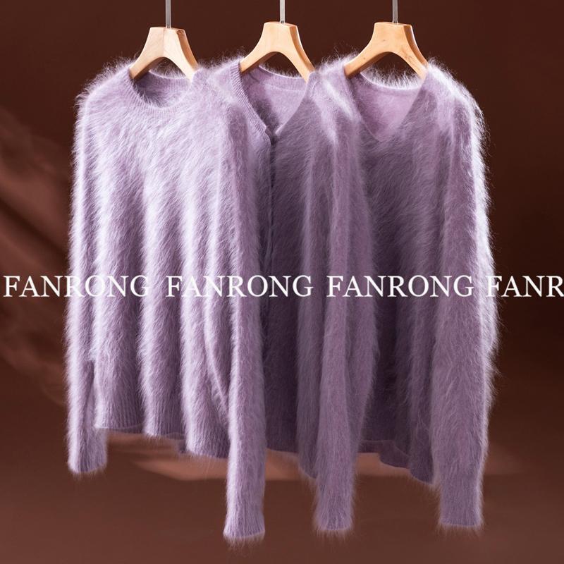 Must-Have Royal Fleece Purple Cashmere Sweater for Women 100% Pure Cashmere Knitwear 2025 Autumn/Winter Long Fleece Knit Top