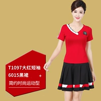 1097 Большой красный короткий рукав +6015 Черная юбка