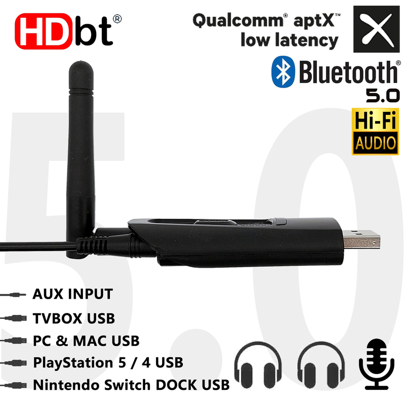 Qualcomm Csr Chip Aptx-Ll Low-Latency USB Bluetooth 5.0 Audio Transmitter Adapts to Computers, Ps4, Tv, Ps5