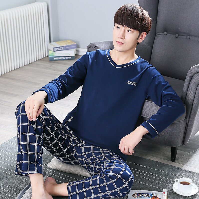 Large size men's clothing 200 kg fat spring, autumn and winter cotton men's pajamas long-sleeved plus fertilizer plus home clothing 300 kg