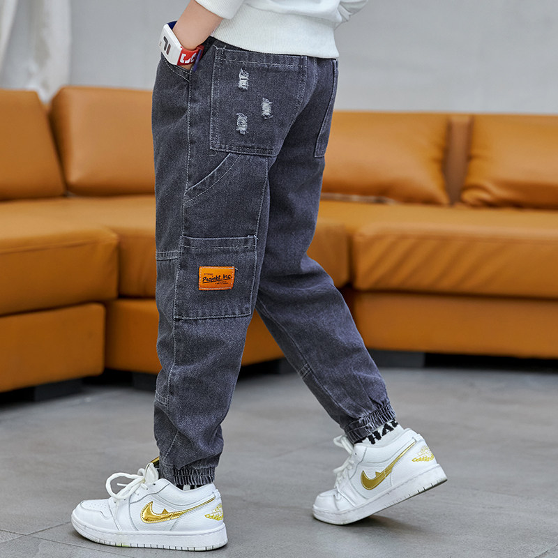 Boys' pants Fall/Winter 2021 children's thick plush jeans in the big boy's one-piece velvet overalls boys' trousers