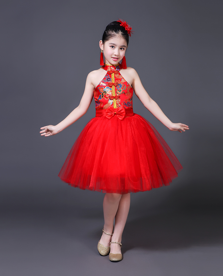 Cô gái Tang phù hợp với phồng công chúa váy trẻ em sườn xám váy điệp khúc phù hợp với cô gái Trung Quốc performance show váy váy cho bé gái 10 tuổi