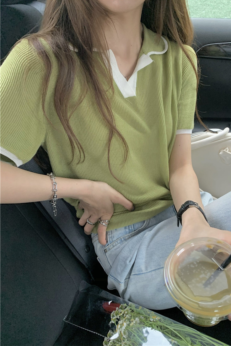 Awl Fruit Green Short Sleeves T-shirt thin shoulder knife knife design niche Polo collar Short Cover