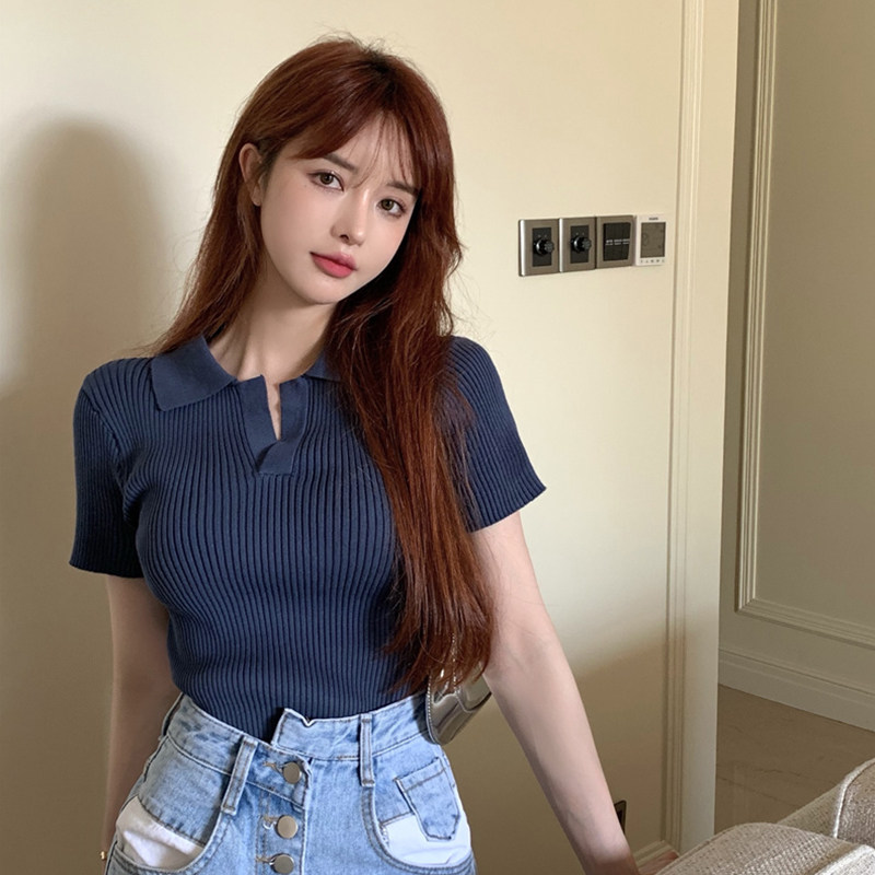 Summer Han Edition Bay-a-Big T-shirt V-collar knife Short sleeve Short sleeve Short shirt Short shirt