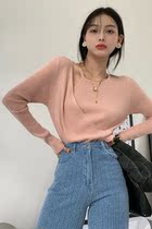 Autumn new irregular design feeling fake two-knit cardigan slim-style Fried Street Long Sleeve Loose Blouse