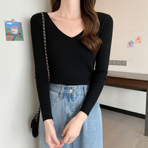 Minimalist v collar Long sleeves Knitted Undershirt Woman Design Sensation Little Crowdart 100 Hitch Short dont give blouses Womens Ins Spring and Autumn