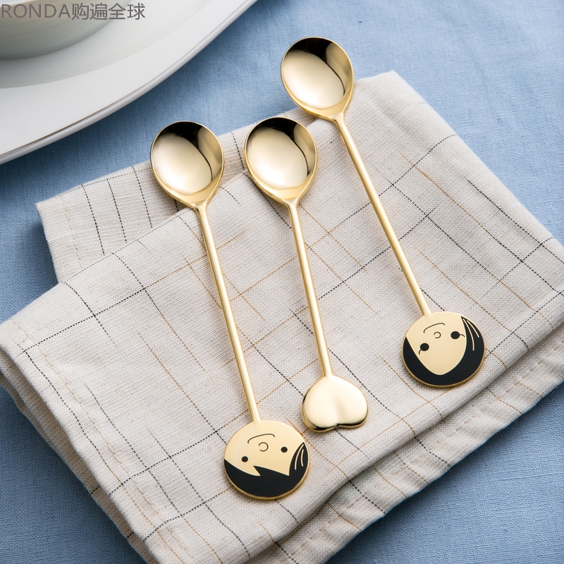 Japan imported Elfin gold-plated stainless steel coffee spoon stirring spoon three-piece set husband and wife harmony