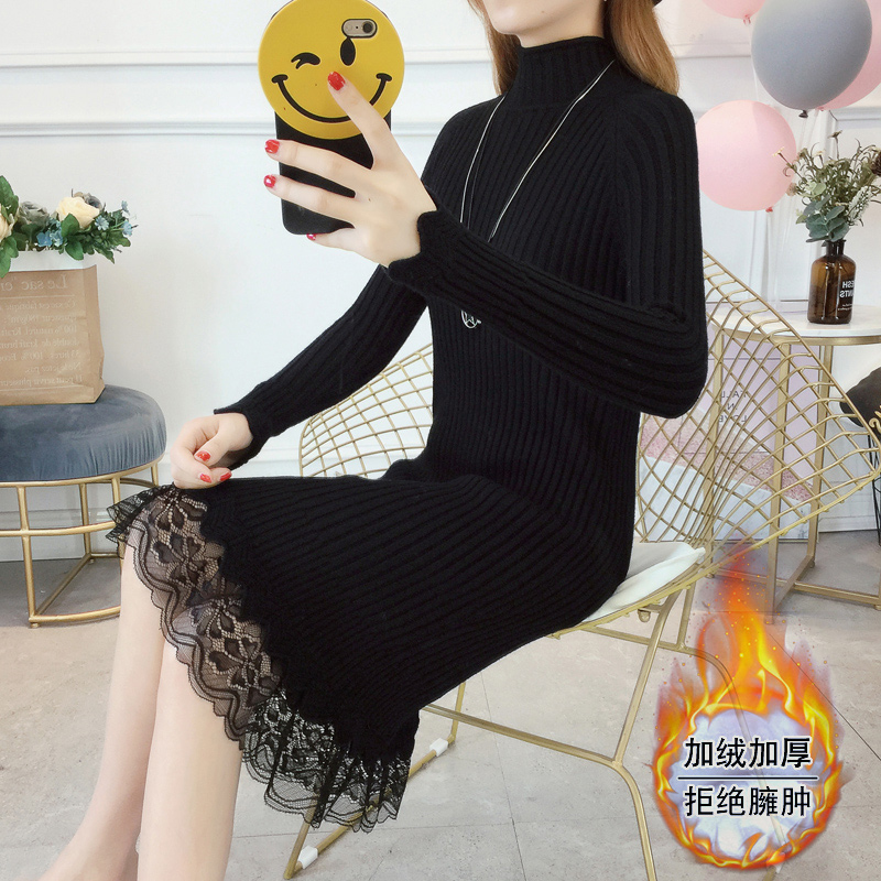 Gfloss Dressing Woman Thickened Undershirt 2021 New Autumn Winter Half High Collar Knit Foreign Dress Woman in a long version