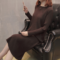 Spring and autumn women loose sweater pullover lazy outside wear 2021 new autumn knitted dress over the knee long section