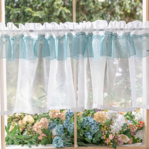 Half curtain short curtain American country half curtain small curtain white curtain floating window curtain head Korean light transparent kitchen curtain