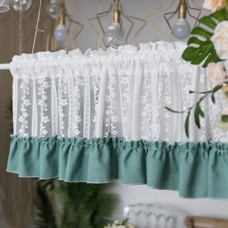 Small curtain short window free hole curtain finished curtain short door curtain American yarn curtain kitchen bedroom easy installation partition