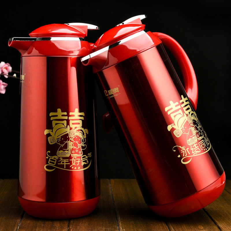 Red thermos flask a pair of wedding celebration supplies dowry thermos flask wedding festival thermos flask household European thermos flask