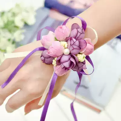 Wedding supplies bride wrist flower Korean wedding simulation dance fabric bridesmaid sister bracelet flower
