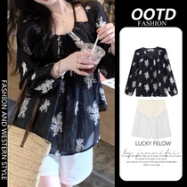 Maternity shirt summer thin embroidered sunscreen lining long-sleeved shirt design niche slimming floral top shorts