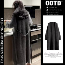 Pregnant womens high-end soft and waxy imitation mink velvet mid-length knitted cardigan autumn and winter loose lazy style sweater coat
