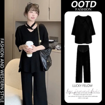 Spring knitted suit for pregnant women large size thin cool spring and summer two-piece set age-reducing pregnancy outing wear pregnancy