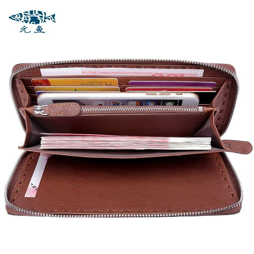 元鱼 Мужская импортная универсальная сумка с петлей на руку, длинный бумажник для отдыха, из натуральной кожи