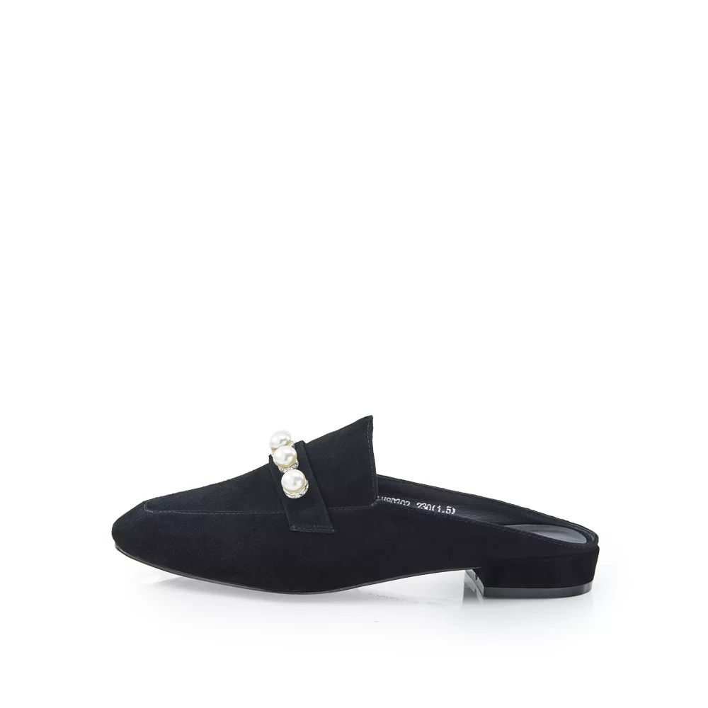 Сандалии-балетки на плоской подошве из овчины овчины с жемчужинами для женщин KLM80302