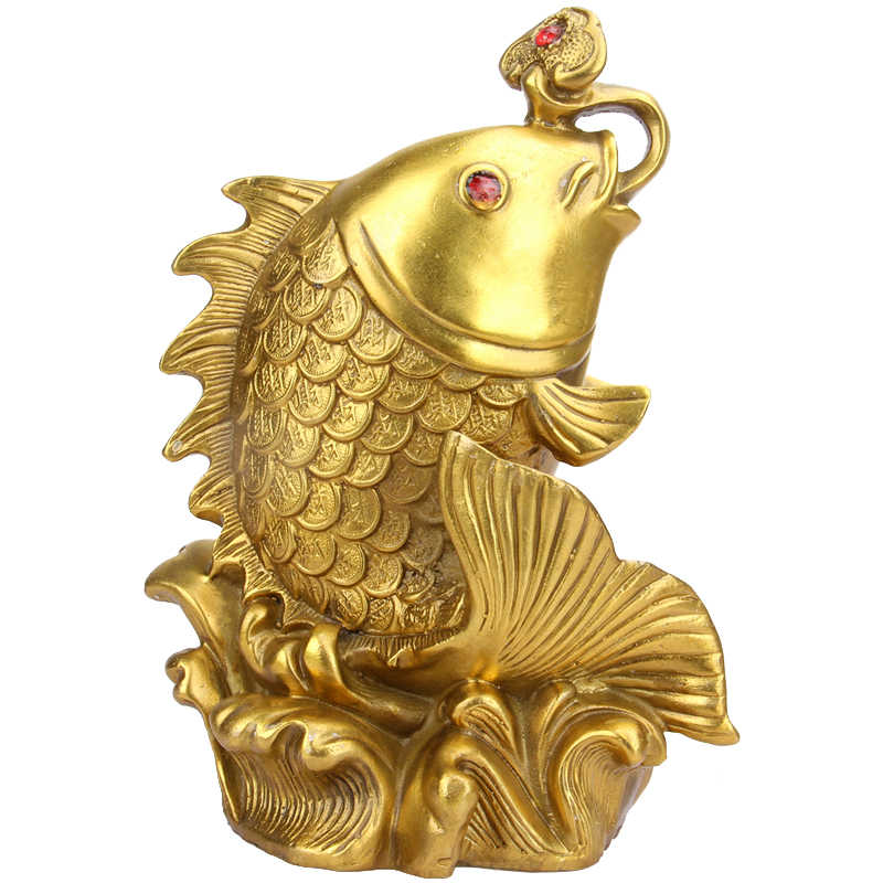 銅　魚置物 日本大正老銅釣魚惠比壽擺件，福神招財進財推薦置物銅魚神香薰擺件招財