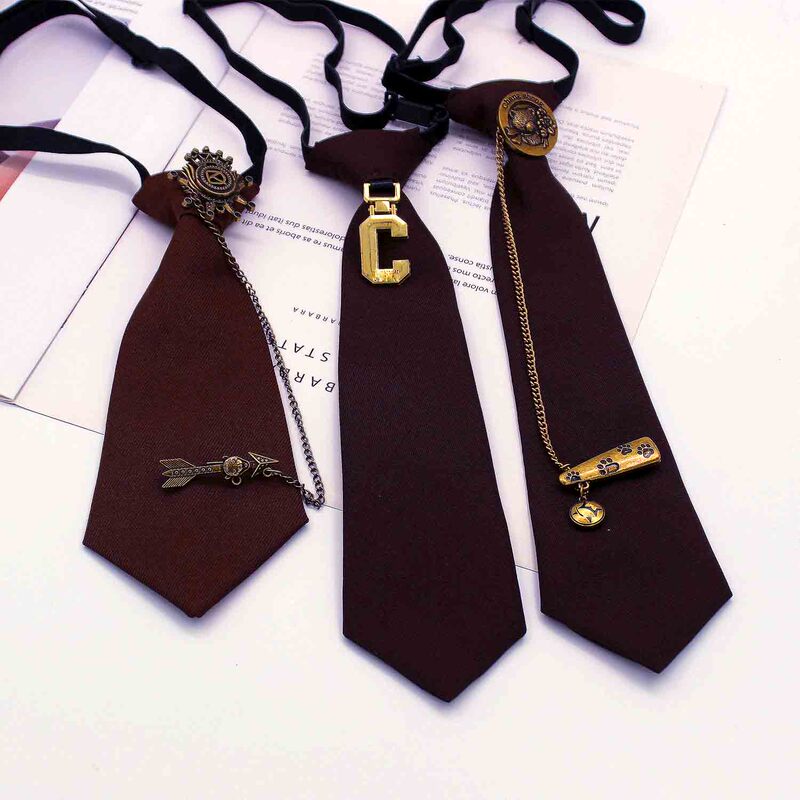 Retro Coffee-Colored Trendy Small Tie, Versatile College Style, Elastic No-Knot Tie for White Shirts, Fashionable for Women