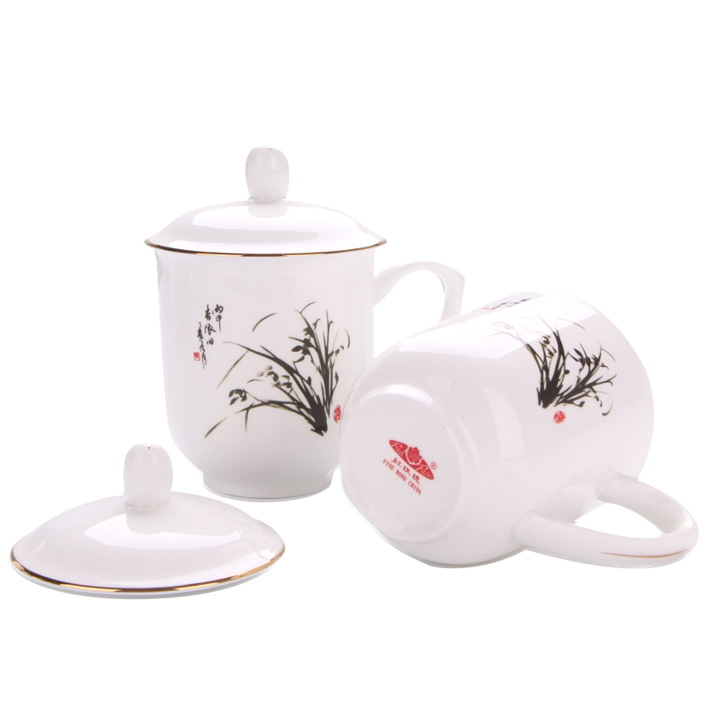 Father's Day gift Tangshan bone porcelain Office Teacup with lid Large capacity water cup Meeting cup Mug