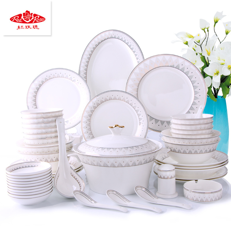 Tang Shanhong rose ipads China tableware I Mid - Autumn festival home dishes housewarming gift set contracted wind