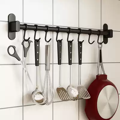 Punch-free kitchen hanging rod wall stainless steel suction Wall multi-function movable hook type Hook row Rod hanger