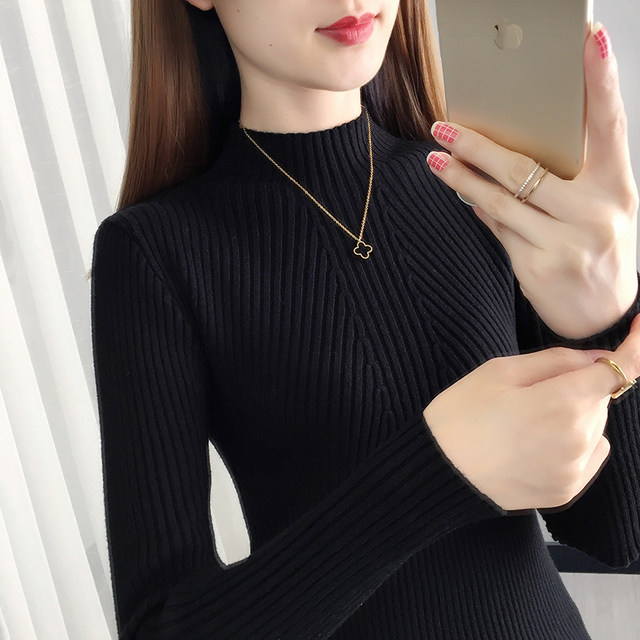 Half turtleneck sweater bottoming shirt for women 2023 autumn and winter new slim fit inner top long-sleeved mid-collar sweater