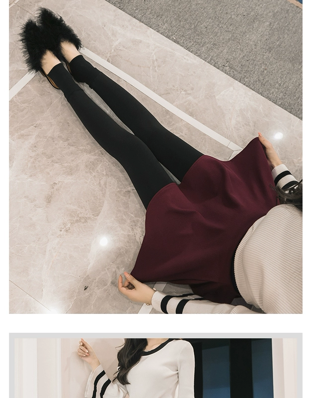 Quần legging nữ mặc 2018 thu đông mới màu đen cộng với nhung dày ấm áp váy váy giả hai