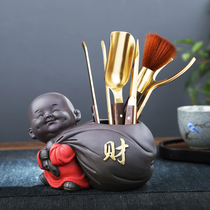 Pure copper tea ceremony six gentlemen set little monk Kung Fu Tea Set accessories Tea Needle tea clip Tea Spoon gift box tea brush tea tube