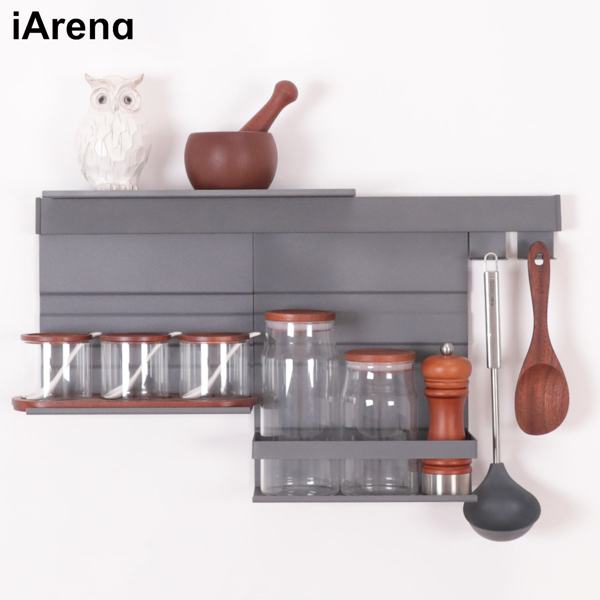 iArena punch-free kitchen racks Wall-mounted pot cover racks storage racks hanging rods racks seasoning jar racks