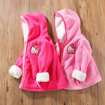 Girl plus velvet thickened coat winter 2020 new middle child hooded warm coat childrens charge cotton coat foreign gas